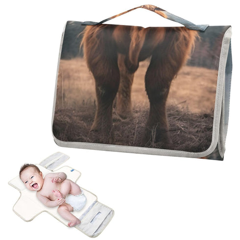 WELLDAY Highland Cow Portable Diaper Changing Pad - Waterproof Foldable Baby Diaper Changing Pad with Built-in Pillow
