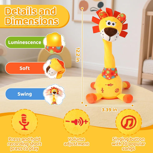 JISON21 Dancing Talking Lion Baby Toy, Adjustable Volume Interactive Mimicking Toy Singing Recording Repeating What You