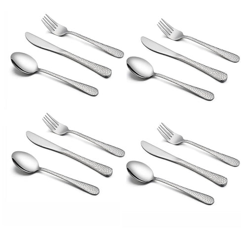 12-Piece Toddler Kids Silverware Set, HaWare Stainless Steel Hammered Flatware, Includes 4 Spoons, 4 Forks, 4 Knives