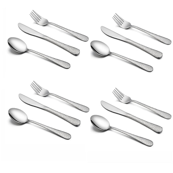 12-Piece Toddler Kids Silverware Set, HaWare Stainless Steel Hammered Flatware, Includes 4 Spoons, 4 Forks, 4 Knives