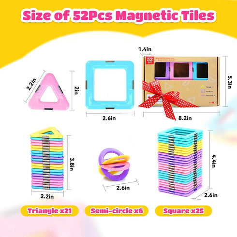 52 3 4 5 6 7 MAGBLOCK Toddler Girl Toys, Magnetic Tiles Pcs, Birthday Gifts for Girls, Macaron Color Magnetic Building
