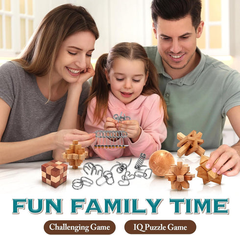 32pack Brain Teaser Wooden Metal Puzzles - Easter Gifts for Kids Teens Brain Teaser Disentanglement Iron Link Unlock