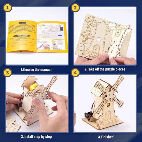 Yutin 5 in 1 STEM Kits for Kids - DIY Science Building Projects for Ages 6-12, 3D Wooden Puzzles Assembly Model Set