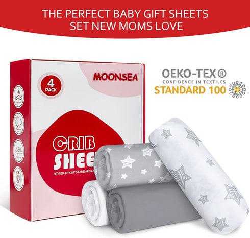 4 Pack, Set, Crib Sheets for Boys or Girls Fitted Crib Sheet for Standard Size Crib and Toddler Mattresses, Soft