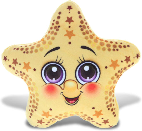 DolliBu Yellow Starfish Stuffed Animal, 5.5 Inch Plush Toy, Huggable Cuddle Gift for Kids and Toddlers.