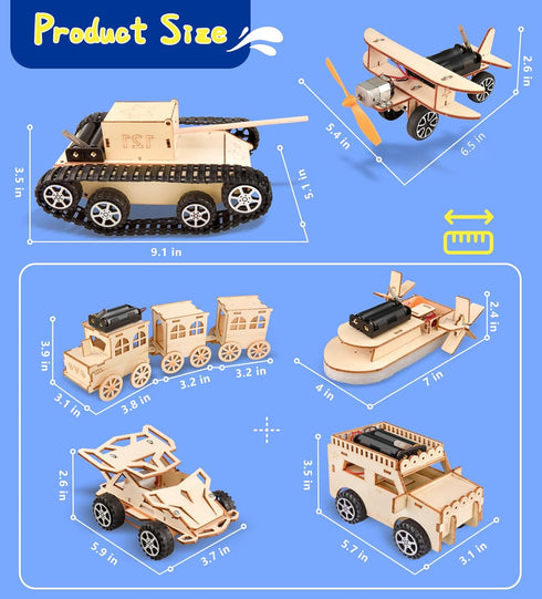6-in-1 8-12, 8 9 10 11 12 13 STEM Kits for Kids Age Educational STEM Toys for Boys and Girls, Wooden Building Kit