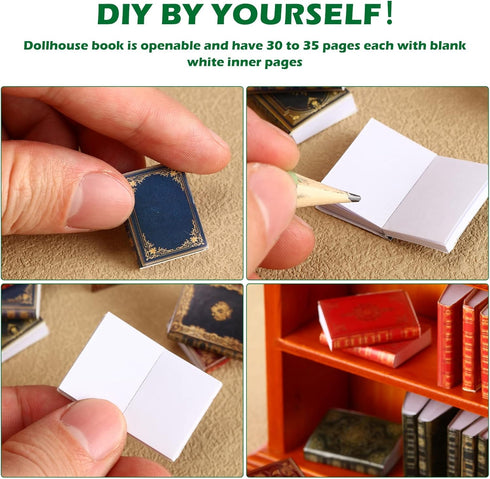 27 Pieces 1:12 Scale Miniatures Dollhouse Books with 1 Wooden Bookcase Dollhouse Furniture