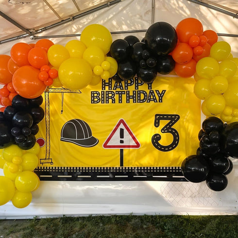 Construction Party Balloon Garland Kit, Construction Birthday Party Supplies Orange Black Yellow Balloon Garland