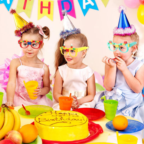 Hxezoc 12 Pcs DIY Building Bricks Glasses, Creative Building Block Games for Kids, Birthday Party Supplies