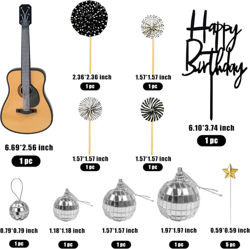 BANBALLON 15 PCS Guitar Cake Toppers Music Theme Birthday Cake Decorations for Musical Theme Parties