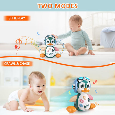 MOONTOY Penguin Baby Toys for 6 to 12 Months, Musical Light Up Crawling Walking Toy for Toddler Boys and Girls