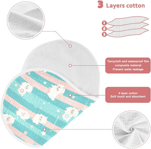 tplaotee 22x11in Cartoon Cute White Sheeps Blue and Pink Stripes Cotton Neutral Burp Cloths Easy Care wash rag