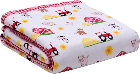 2 Ply Silky Baby Blanket, Reversible to Flannel, Farm Animal Print (Multi-colored, 30 in. x 40 in.) by Baby Starters
