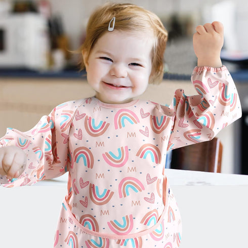 SPINFOX 2 Pack 6-24 Baby Smock for Eating, Mess Proof Baby Bib, Waterproof Toddler Baby Feeding Bibs Shirt for Girl