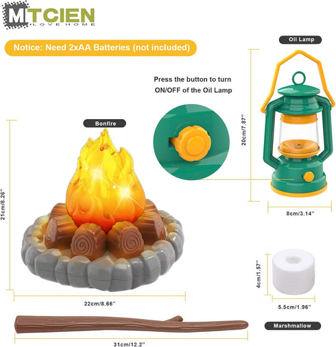 Set, MITCIEN Camping Toys Play Pretend Campfire, Play Food for Kids with Oil Lantern, Pretend Fruits Vegetables