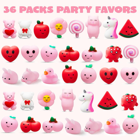 36 Packs JOYIN Valentines Day Mochi Squishy Toys, Stress Relief Fidget Toy, Cute Miniature Novelty Squeeze Toys