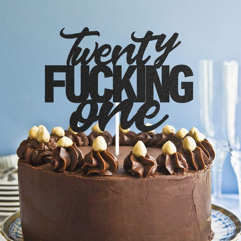 Twenty One Black Glitter Cake Toppers for 21st Birthday Party Decorations Supplies