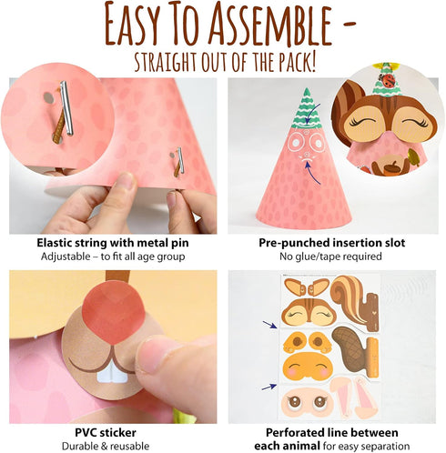 Woodland Themed Christmas Party Hats Making Kit with Chenille Stems & Stickers for DIY Art Craft Home Project