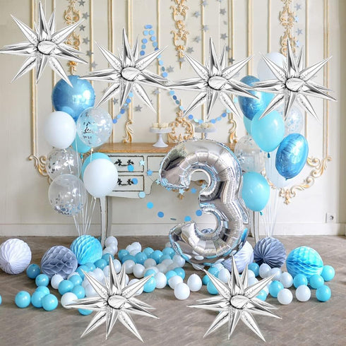 74 PCS Silver Star Balloons, 12 Point Foil Mylar Spike Cone Balloons for Party Decorations, Birthday, Wedding, Baby