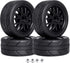 Pre-Glued OD 2.56" 12mm Hex Wheels Rims & Rubber Tires - 26mm for 1/10 Scale On Road Racing Car, Set of 4