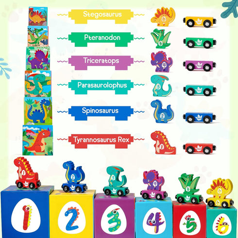 1-3, Set, 1 2 3 Toyssa Wooden Dinosaur Sorting and Stacking Toys for Toddler Number Blocks Nesting Boxes with Magnetic