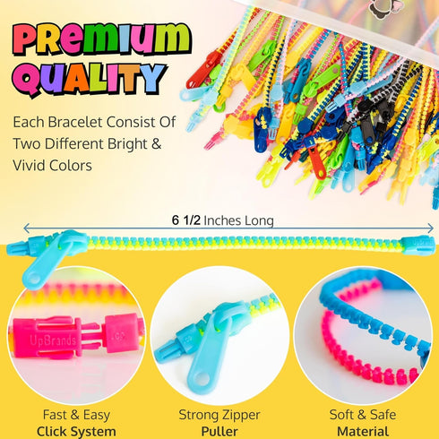 72 7.5 Set, UpBrands Classroom Rewards, Party Favors for Kids, Friendship Zipper Bracelets Sensory Bulk Fidget Toys