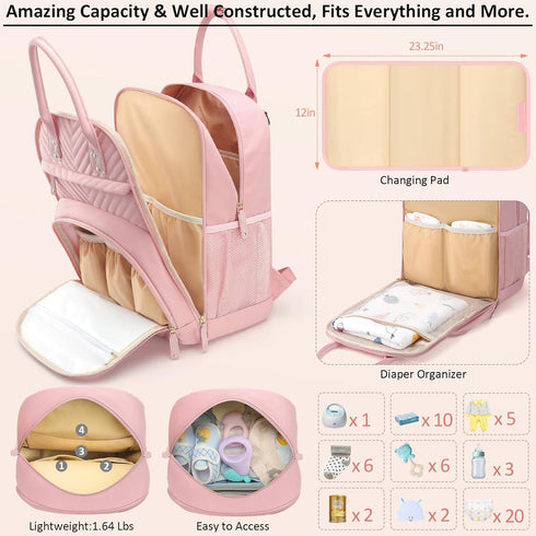 Backpack Tenot Diaper Bag for Women with Changing Pad, Baby Bag with Insulated Pockets Multifunctional Diaper Bags