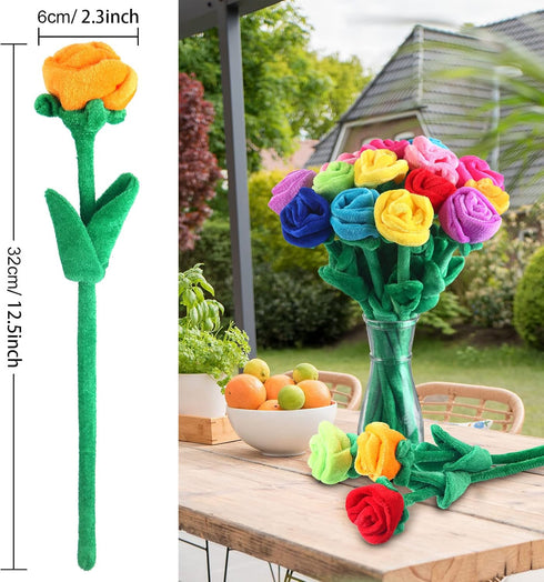 ZJoey 18 12.6 Inch 2026 Friends(18 Pcs Plush Rose Flower Stuffed Bendable Stems Plush Bouquet Toy Soft Floral