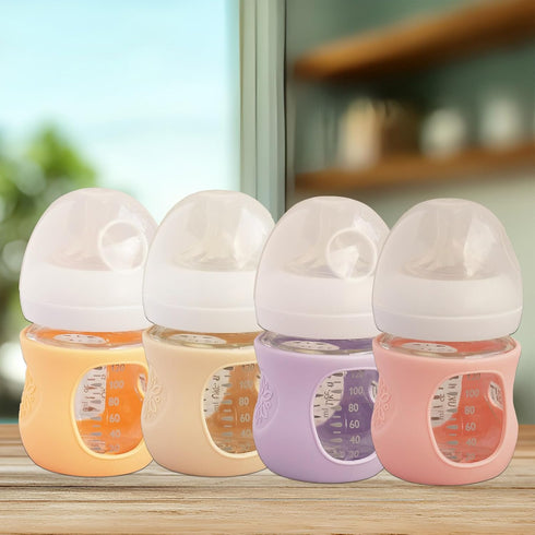 Kingwi 4 Pack 4 OZ) Silicone Sleeves for Avent Natural Glass Baby Bottles, Anti Breakage Bottle Holder, Compatible