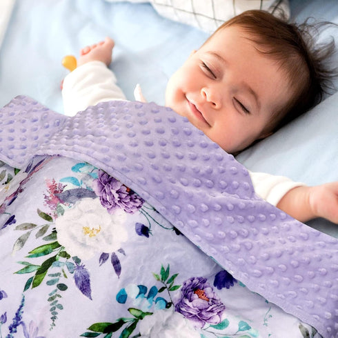 Baby Blankets for Girls Boys Soft Plush Minky Blanket 30x40 Inches with Double Layer Dotted Backing for Toddler Newborn, Purple Baby Crib Blanket for Nursery, Baby Car Seat, Pet, Floral by CARUILI