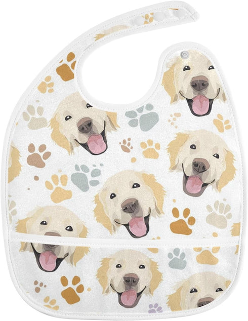 IHCVHQX Baby Feeding Bibs for Boys Girls Golden Retriever Dog Faces and Paw