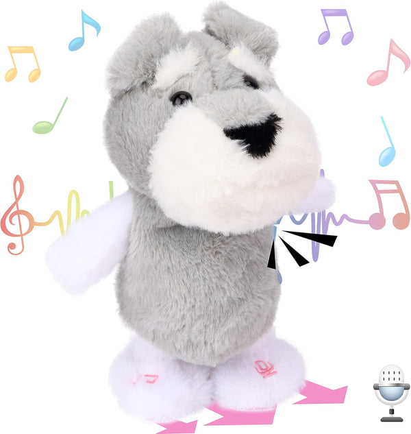 Hopearl Talking Schnauzer Plush Toy, Singing Dog that Repeats What You Say, 8'' Gift for Toddlers