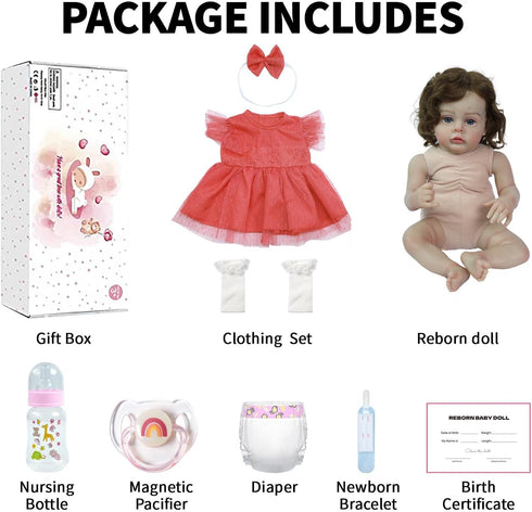 20 Inch Set, F963 3+ SCOM Reborn Baby Doll, Realistic Toddler Girl Doll with Soft Weighted Cloth Body & Vinyl Limbs
