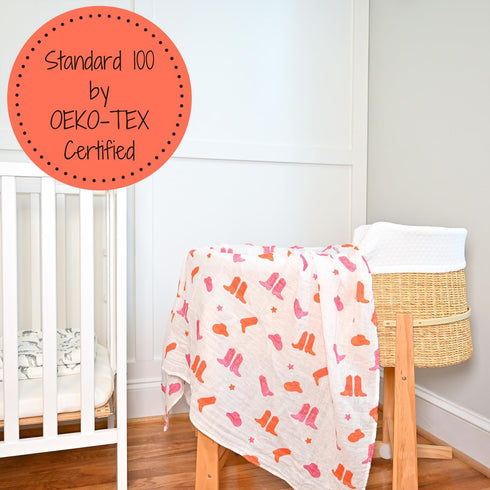 Baby Blanket, 100% Organic Cotton Muslin Swaddle Blanket, Soft Baby Girl Blanket 47 x 47 Inches, Newborn Essentials