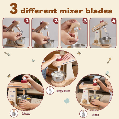 Toywoo Sets Set 3+ Wooden Toy Mixer for Kids Play Kitchen Accessories Wooden Play Food with Whisk,Traditional
