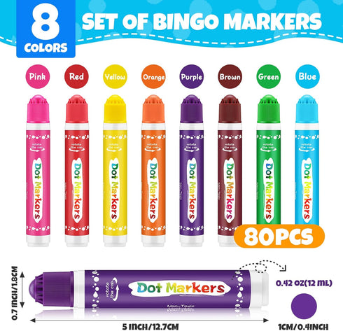 80 8 Crafts10 FUMILE Pcs Dot Markers Bulk, Colors Bingo Daubers Bulk for Toddlers,Washable Bingo Markers,Bingo