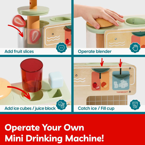 Sets 3+ TOP BRIGHT Wooden Drink Dispenser Pretend Play Toys, Play Food for Kids Kitchen with Cups, Juice Inserts, Ice
