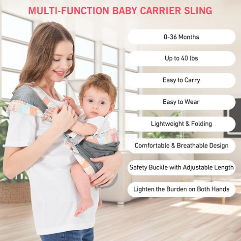 6-40 lbs Adjustable One Shoulder Baby Carrier for Infant, Lightweight Breathable Mesh Baby Hip Carrier Portable Baby