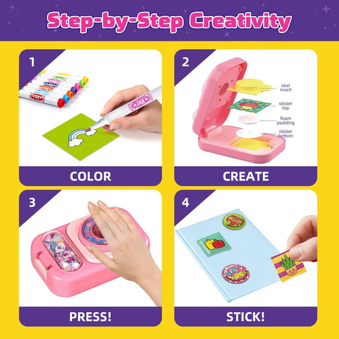 90 3D 6-10 8-12 Sticker Maker for Kids - Make Your Own Puffy Stickers Kit - DIY More Stickers Arts and Crafts for Kids