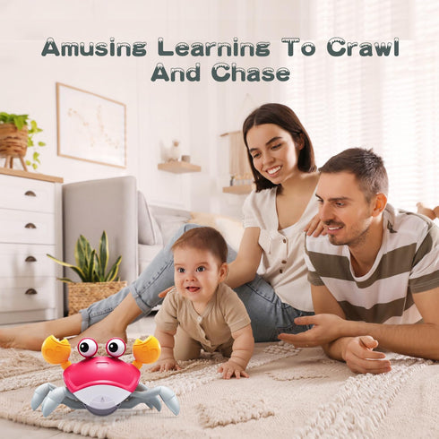 Yeaye Crawling Crab Baby Toy - Tummy Time Gifts for 0-12 Months with Learning Crawl System Music (Red)