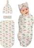 Broiteid Mushroom Cartoon Baby Stuff Newborn Swaddle Blanket with Beanie Hat and Headband
