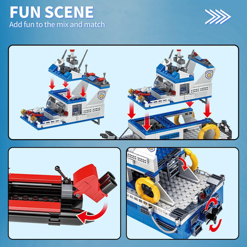 City Boat STEM Building Blocks Set, Compatible with Lego City Police Boat, 480 Pcs Rescue Toy Kit
