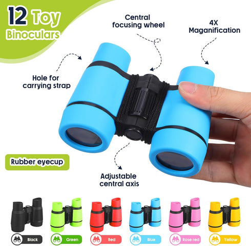 Liliful 12 Sets Kids Binoculars and Compass Play Set - Shockproof High Resolution Binoculars for Outdoor Activities