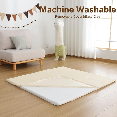 YKiMi Floor,1.3" 50" 50" Tummy Baby Play Mat for Thick Soft Foam Playpen Mat with Removable Washable Cover,Waterproof