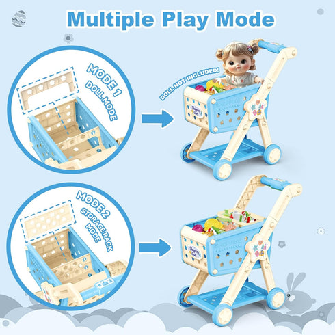 Cart,75PCS Playset 3 4 5 67 8+ RedCrab Kids Shopping Toy Shopping Cart with Food Shop Accessories, Adjustable Shopping