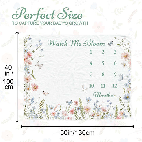 Bohemian Floral Baby Growth Blanket for Boys - Monthly Milestone Photography Prop