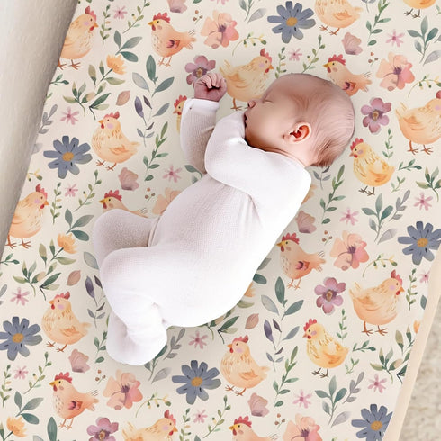 KuphiL10C Girls-16x32 Cartoon Farm Animals Chicken Flowers Floral Leaves Baby Changing Pad Cover,Unisex Farm Nursery