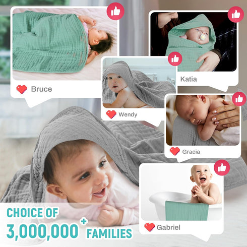 MIGIOL Muslin Hooded Baby Towel, Soft Cotton, Sage Green