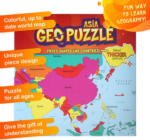 GeoToys GeoPuzzle Asia 50 Piece Geography Jigsaw Puzzle - Educational Kid Toys, Jumbo Size