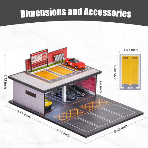 1/64 Scale Parking Garage Scene Model - 2 Layers Hot Wheels Display Case with LED Light for 11 Diecast Cars, Red